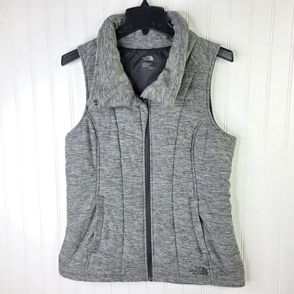 The North Face Vest Womens Medium Gray Quilted Insulated Funnel Collar Zip Warm